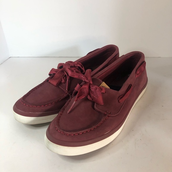 Sperry Women’s Top Sider Burgundy Leather Boat Shoes Size 8. Ribbon Laces - Picture 3 of 10